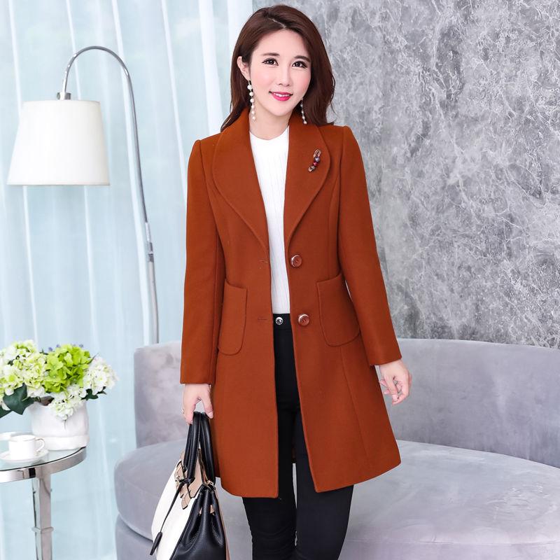 Women's Woolen Coat Female Mid-Long Jacket Women's Popular Woolen Coat Ladies Overcoat Plus Size 6XL