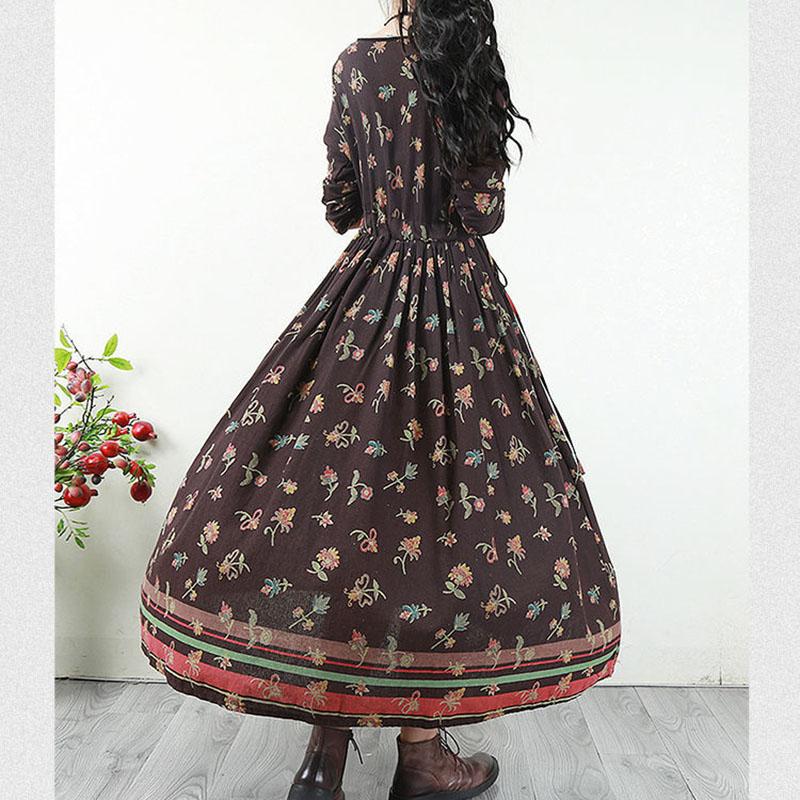Hua Funi Retro Big Swing Cotton and Linen Women's Dress Spring Super Long Print Waist Temperament Long Skirt Loose Ethnic Style Dress