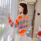 Autumn Winter Sexy Crop Sweater women Deep V-neck Pullover Sweater Long-sleeve Sweater Loose All-match Striped Sweater