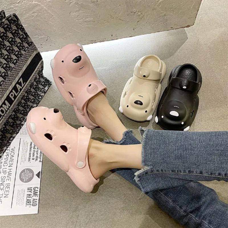 Cute Cartoon Bear Couple Baotou Cave Shoes Women Wear Summer Sandals Fashion All-match Thick Bottom Non-slip Sandals and Slippers