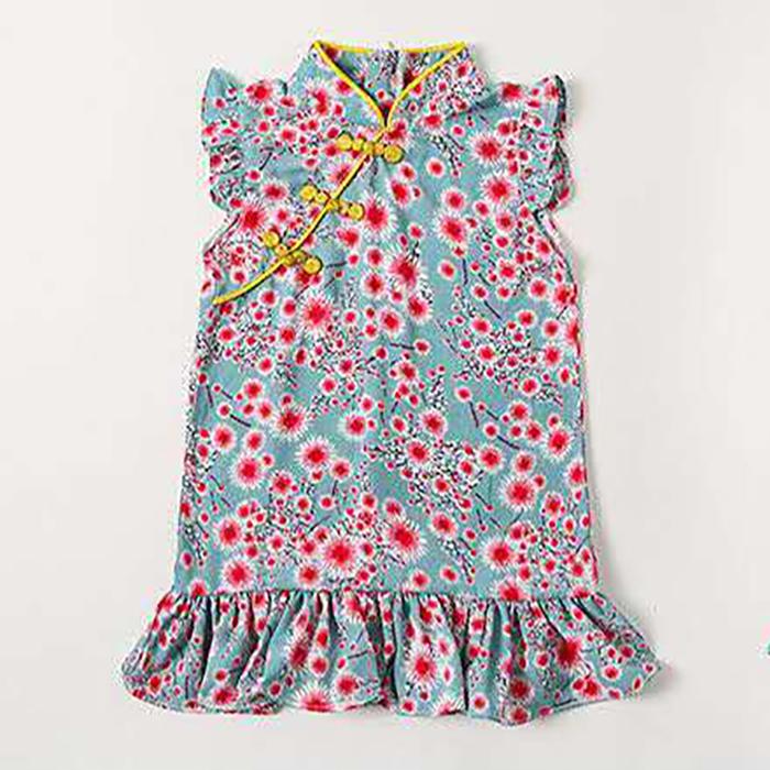 Children Dress Spring Summer Broken Flower Kids Clothing  Baby Girls Clothing Sleeveless Cheongsam Dress Girl