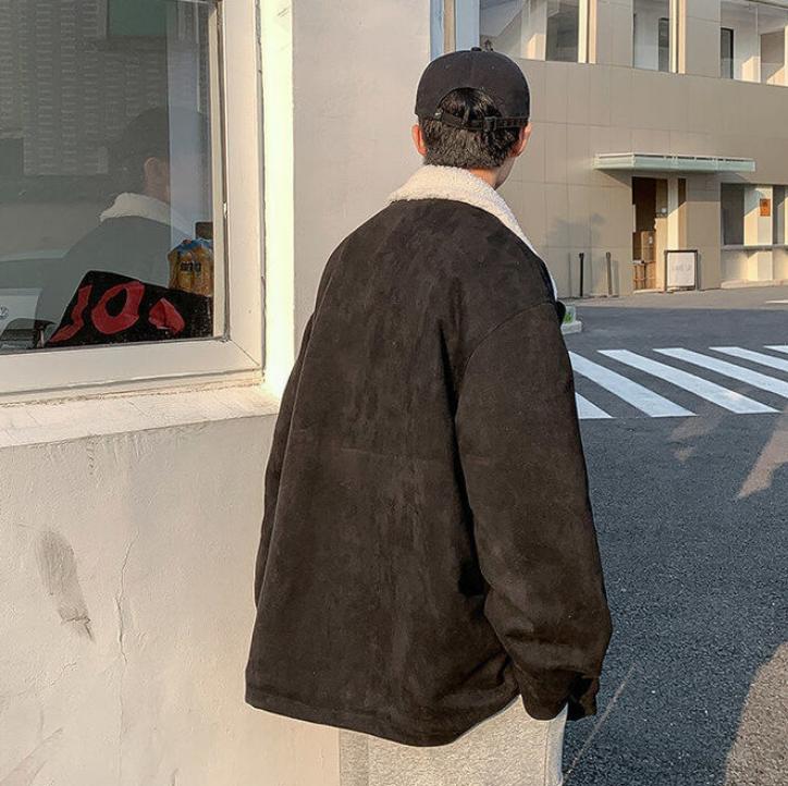 Men's Cotton Winter Thicker Loose Trend Cotton Clothes Korean Student Lamb Wool Solid Color Casual Jacket