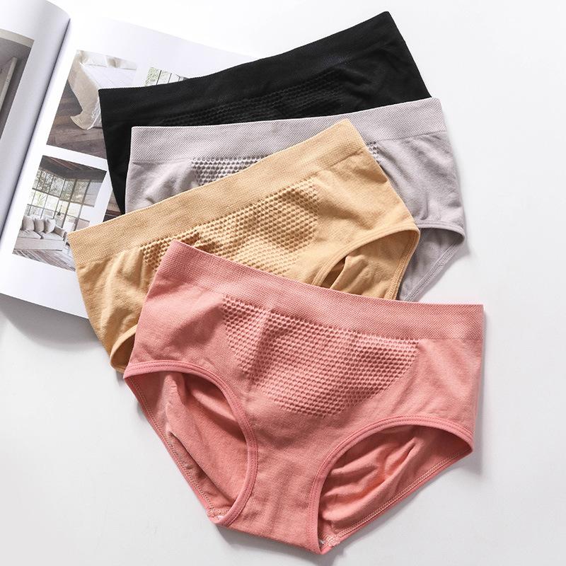 4Pcs/Set 3D Honeycomb Belly-lifting Butt-lifting Panties Women's Seamless Cotton Crotch Solid Color Mid-waist Briefs