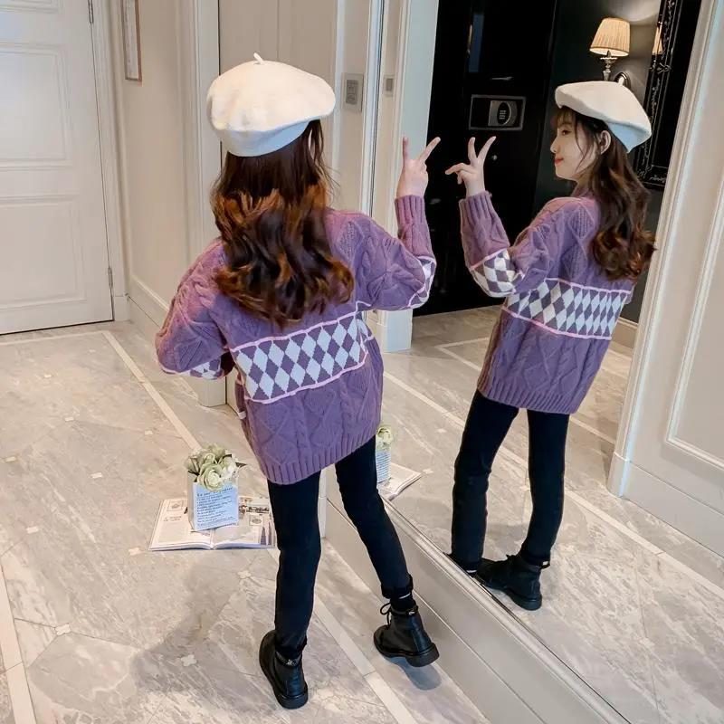 Casual Kids Girl Boy Knit Sweaters Autumn Winter Solid Color Loose Jumpers Children Round Collar Long Sleeve Pullover Tops 4-12Y