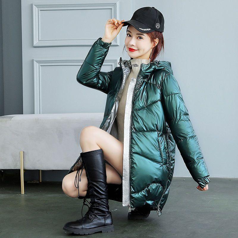 Winter Jacket Parkas Women Mid-length Coat Glossy Down Cotton Jackets Hooded Parka Warm Female Cotton Padded Jacket Casual Loose Outwear