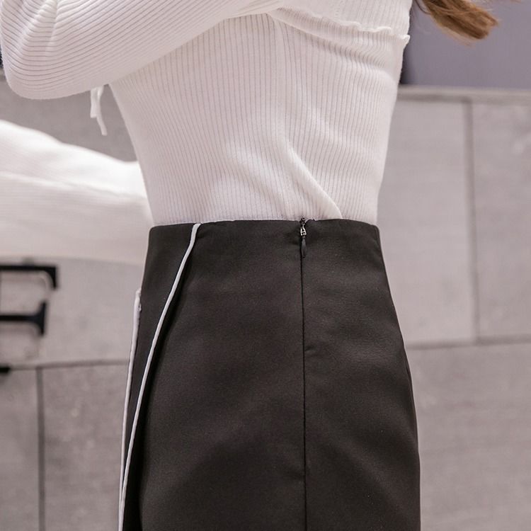 Women Sexy Split Fork A-line Hip Skirt Short Skirt Knee-length Zipper Elastic Waist Club Casual Home Office