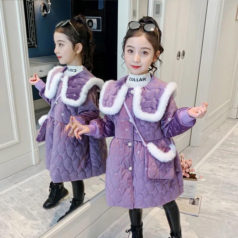 Girls Thick Warm Cotton Clothes Mid-length Winter Windproof Quilted Jacket