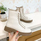 Winter Boots Women Black White Leather Boots Gothic Platform Shoes Fashion Ankle Booties Flat Woman Warm Fur Boots