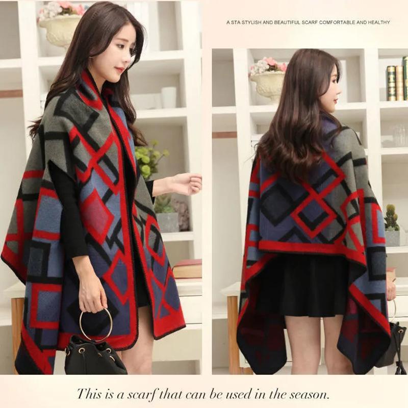 Women's Autumn Winter Wear Shawl Jacket Middle-aged Sweater Cardigan Sweater Shirt Outside Loose Mid-length Outerwear Double-sided Printing Shawl