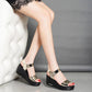 Women's Wedge Sandals Summer Fish Mouth Shoes Thick Sole Non-Slip Platform Lightweight Sandals Metal Fabric All Match Sandals