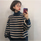 Striped knit jacket coat Thick color-matching turtleneck female student lazy wind loose pullover