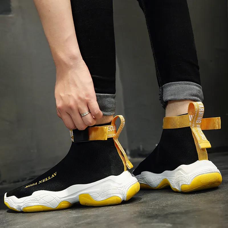Men's High Top Sneakers Korean Style Trendy All-match Socks Shoes Teen Student Trendy Shoes