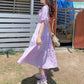 Cute Sweet Well-behaved Girl Solid Color Bow Ruffle Mid-length A-shaped Skirt Age Reduction Looser  Short Sleeve Dress