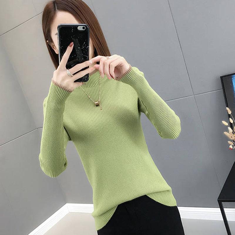 Pofulove Thick Sweater Women Autumn Winter Students Half Turtleneck Bottoming Shirt Skinny Sweaters