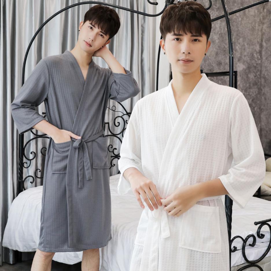 Men's Thin Bathrobe, Water Absorption Quick Drying Nightgown, Men's Large Pajamas Can Be Worn Outside Home Clothes