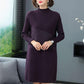 Autumn and Winter Plus Size Knitted Bottoming Skirt Simple Casual Dress Half High Collar Solid Color Middle-aged Women Sweater Dress