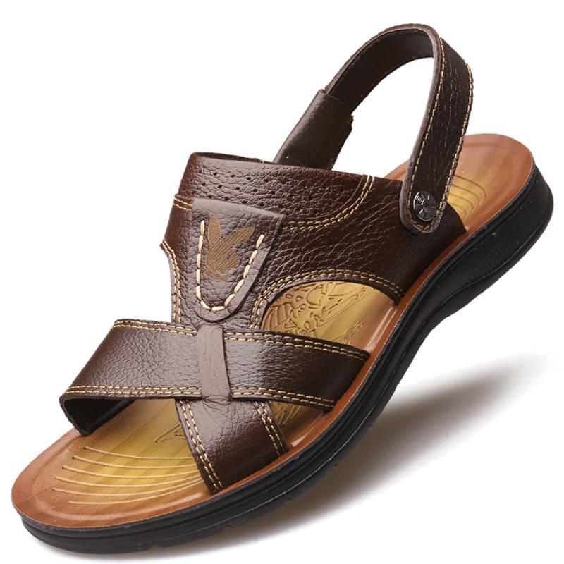Leather Sandals Men's Breathable Beach Shoes Middle-aged and Old Father Shoes Sandals Summer