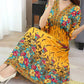 Cotton Silk Dress Mid Length Beach Dress Large Floral Sea Long Dress Mom Casual Wear