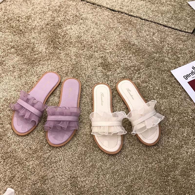 Slippers Women All-match Fashion Outer Wear Summer Flat Non-slip Sandals and Slippers Pregnant Women Soft Bottom Lace