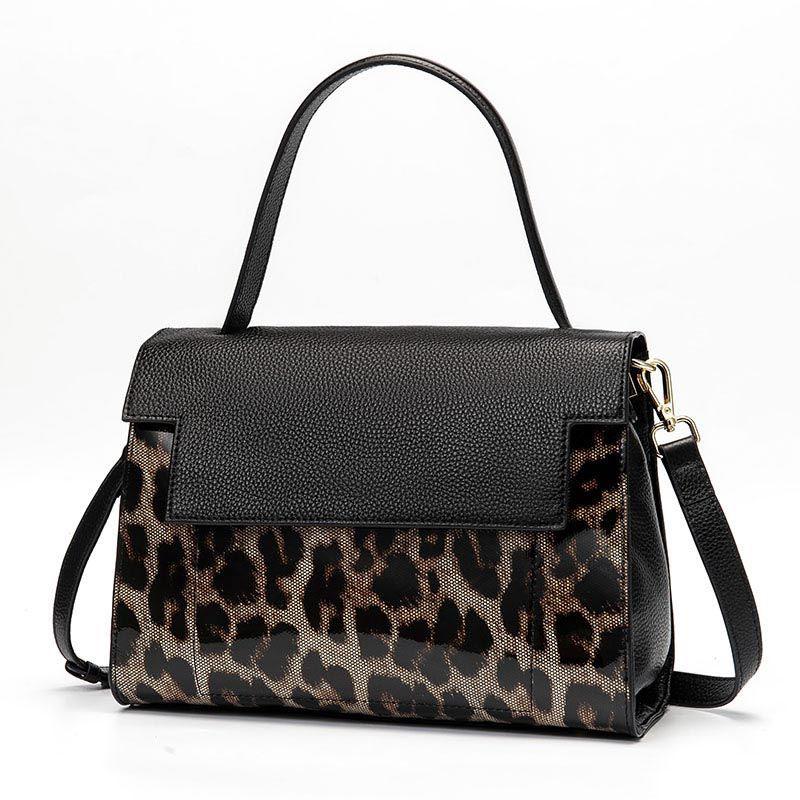 Personality Leopard Black High Quality Genuine Leather Top-Handle Bags Handbags Women Bags Luxury Large Capacity