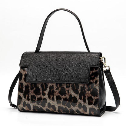 Personality Leopard Black High Quality Genuine Leather Top-Handle Bags Handbags Women Bags Luxury Large Capacity