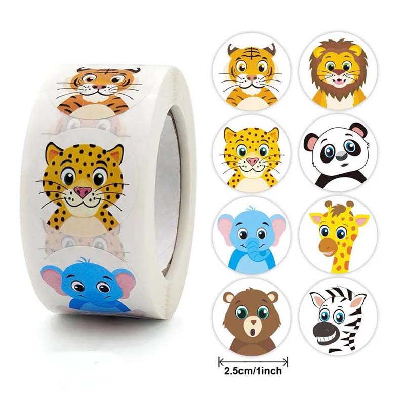 500 Stickers/roll Children Cartoon Animal Stickers Cute Reward Label Kindergarten Teacher Encouragement Supplies