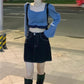 Womens Slim Thin frill pleating Splicing Tops Blouse Casual Square collar Pullover T-Shirt