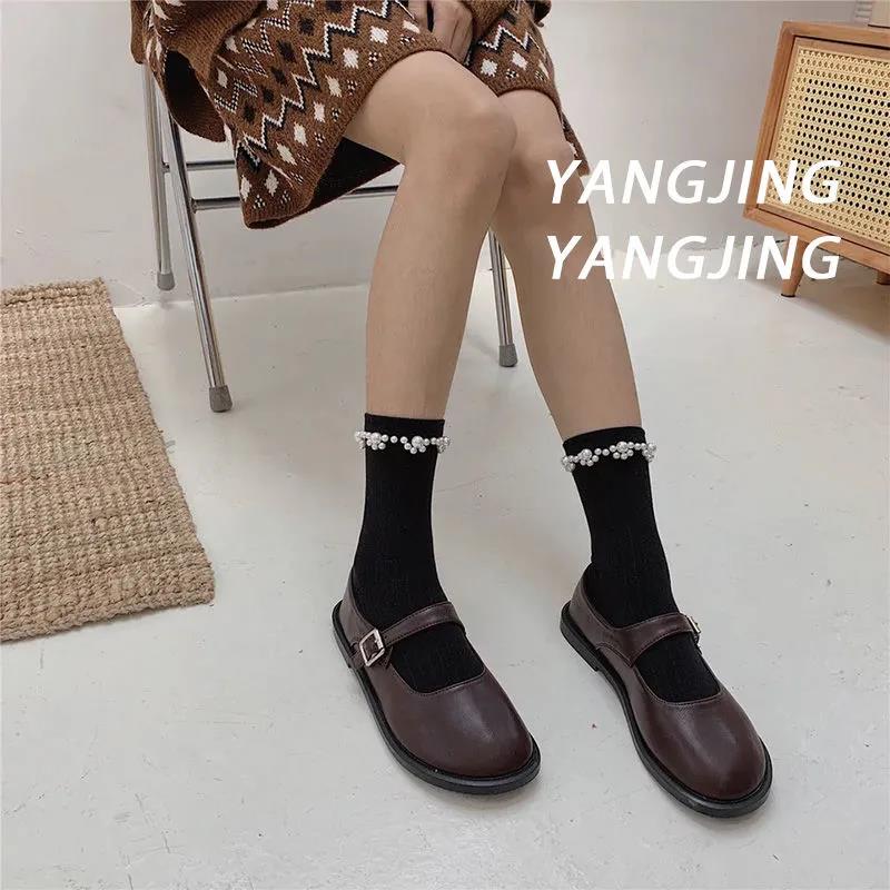Two Pairs of Pearl Lace Jk Pure Cotton Women's Socks Solid Color Vertical Strip Cotton Socks