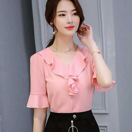 Women's Short Sleeve T-Shirt Flared Sleeve Summer V-Neck Loose Print Top