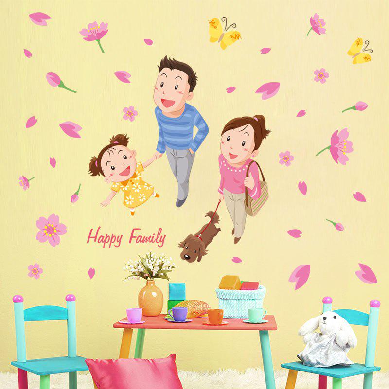 [Wall stickers] happy family and dog flowers butterfly wall stickers home decor living room bedroom