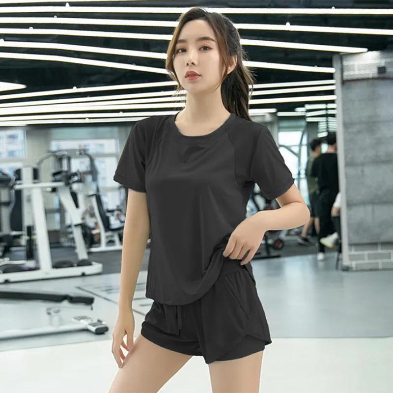 Yoga Clothing Solid Color Suit Quick-drying Short-sleeved Running Training Yoga Fitness Clothes Top Sports Suit Women