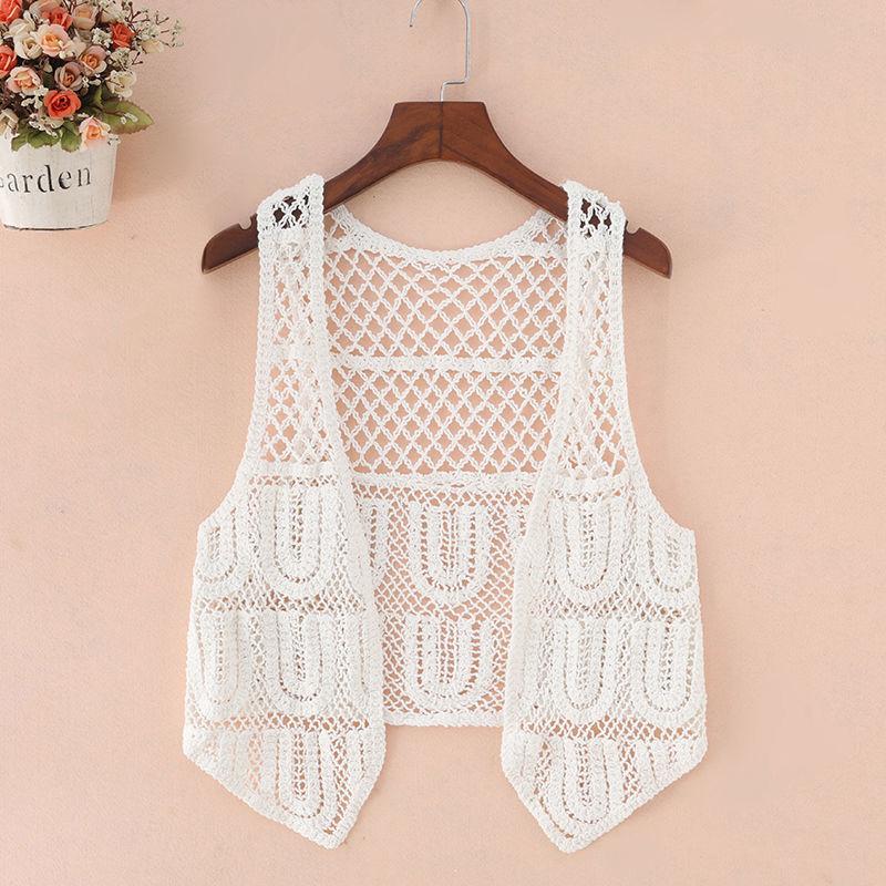 Solid Color Hollow Out Women's Vest Sleeveless Spring and Summer Loose Casual Knitting Waistcoats