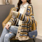 Autumn and Winter Retro Striped Knitted Sweater Loose Cardigan Large Size Blouse Elegant Jacquard Young and Middle-aged Ladies Jacket