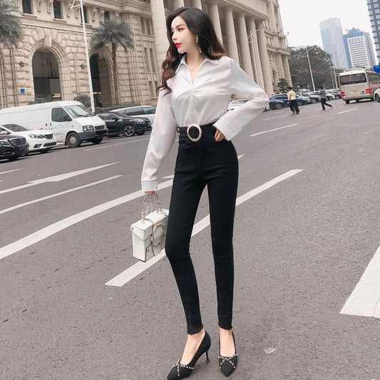WTEMPO Big Circle Women's Leggings High Waist Worn Outside Cotton Black Pants Tight Stretch Trousers