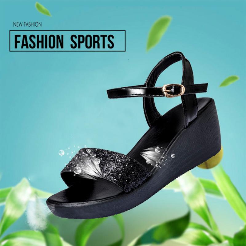 One Word Buckle Wedge Heel Sandals Women's Waterproof Platform Casual Work All-match Fashion Sandals