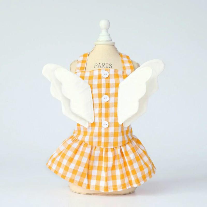 Small Dog Clothes Small Wings Plaid Skirt Summer Thin Pet Dog Clothes