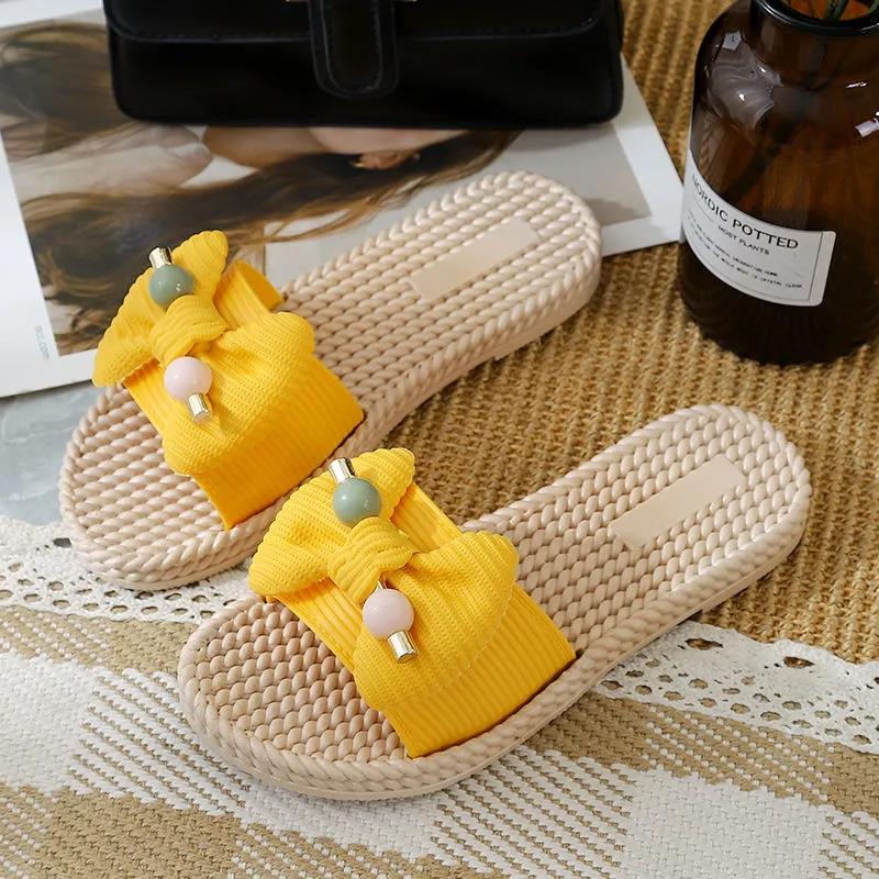 Women Summer Shoes Soft Sole Versatile Casual Slippers Anti-slip Light Flat Indoor Bow Slippers