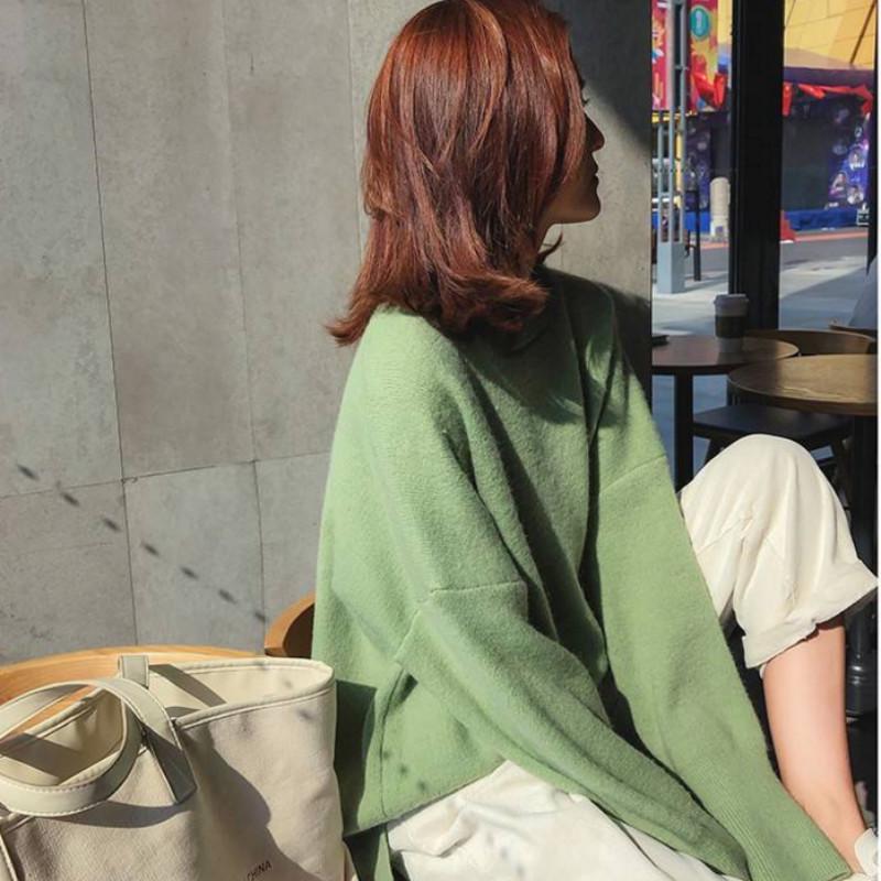 Pofulove lazy wind pullover sweater women autumn and winter loose students mid-length sweater