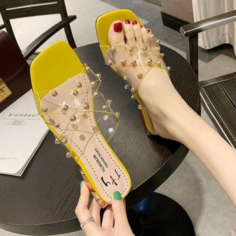Slippers Women's Outer Wear Fashion Thick Heel Low Heel Flip Flops Women Fashion Sandals and Slippers Women Transparent Slippers Women