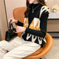 Spring and Autumn Lazy Style All-match V-neck Cardigan Sleeveless Color Matching Loose Sweater Rhombus Wear Vest Knitted Waistcoat Women