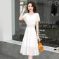 Dress Female Summer Loose Large Size Black Chiffon Dress Short-sleeved Waist V-neck Slim Casual All-match