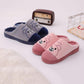 Women Warm Slippers Fall Winter Thick Fleece Cotton Slippers Cute Bear Embroidery Home Indoor Non Slip Men Slides Slippers