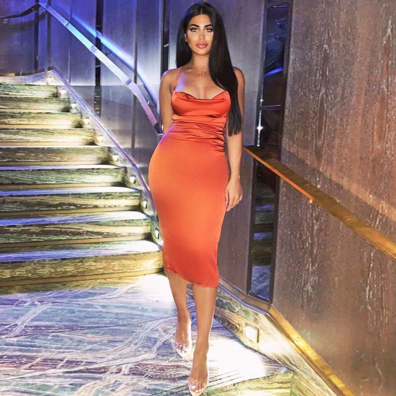 Satin Lace Up Summer Women Midi Vintage Backless Elegant Party Outfits Sexy Club Clothes Dress Robe