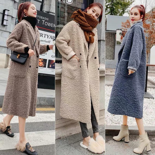 Cashmere Coat Parka Female Sheep Sheared Jacket Long Female Fur Coat Lamb Hair Thicken Warm Plus Size High-end Women Coat