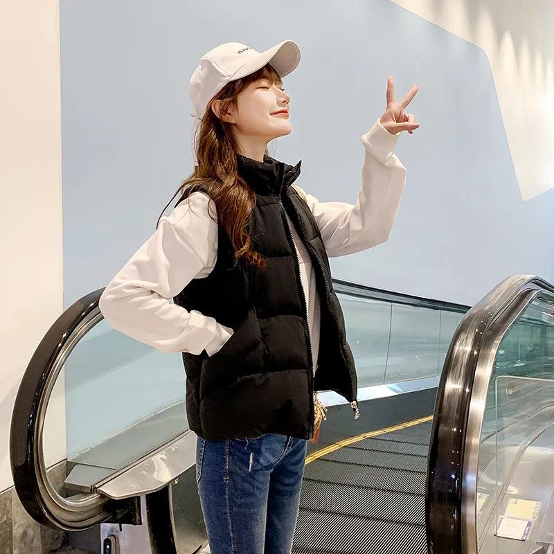 Autumn and Winter Women's Waistcoat Korean Plus Size Down Cotton Jacket Solid Color Cute Warm Top