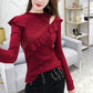 Women's Solid Color Lace Bottoming Shirt Fashion Off-the-shoulder Mesh Low Neck Bottoming Shirt Sexy Thin Knitwear