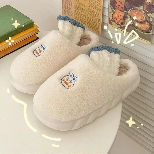 Cartoon Thick Soled Cotton Slippers Female Winter Indoor Cold Proof, Warm and Anti-skid Lovely Girl Student Raised Wool Slippers