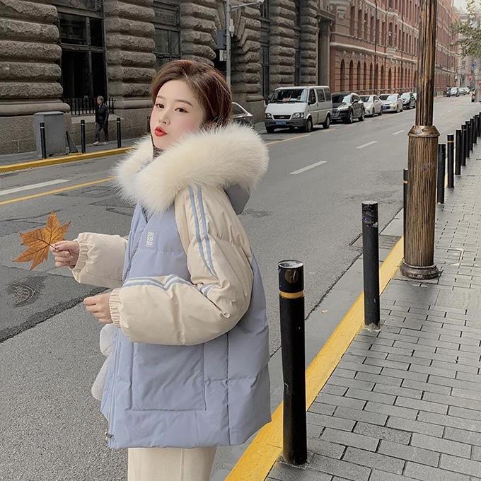 Fluffy Fur Collar Down Padded Jacket Women Autumn and Winter Thick Loose Loose Short Padded Jacket Jacket Hooded Warm Bread Jacket Padded Jacket