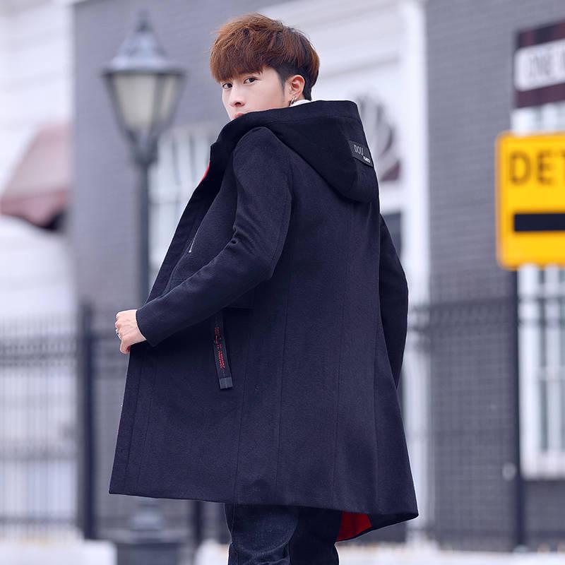 Men's Jacket 2019 Autumn Winter Trench Men Windbreaker Long Hooded Coat Wool Jacket Woolen Coat