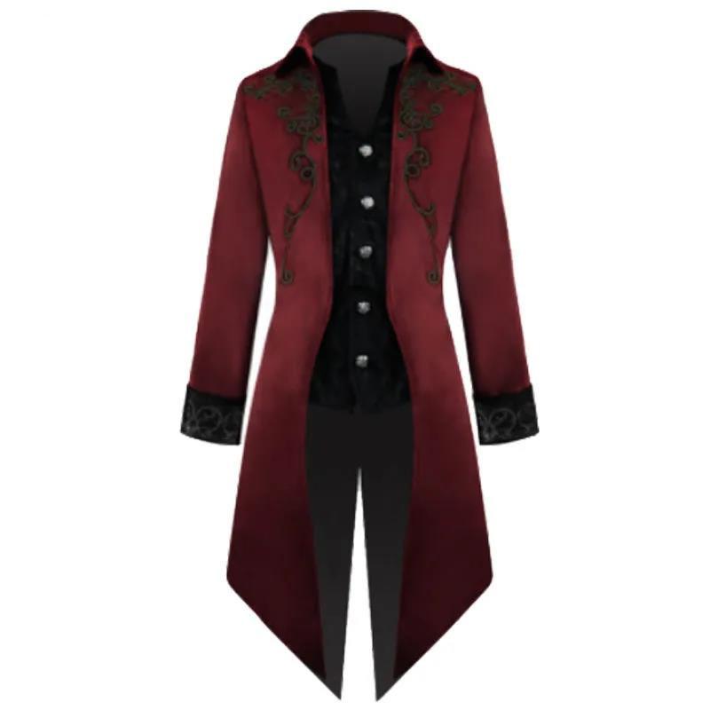 Retro Tuxedo Suit V-neck Floral Flocked Robe Casual Slim Windbreaker Fake 2 Pcs Coat Long Over The Knee Men